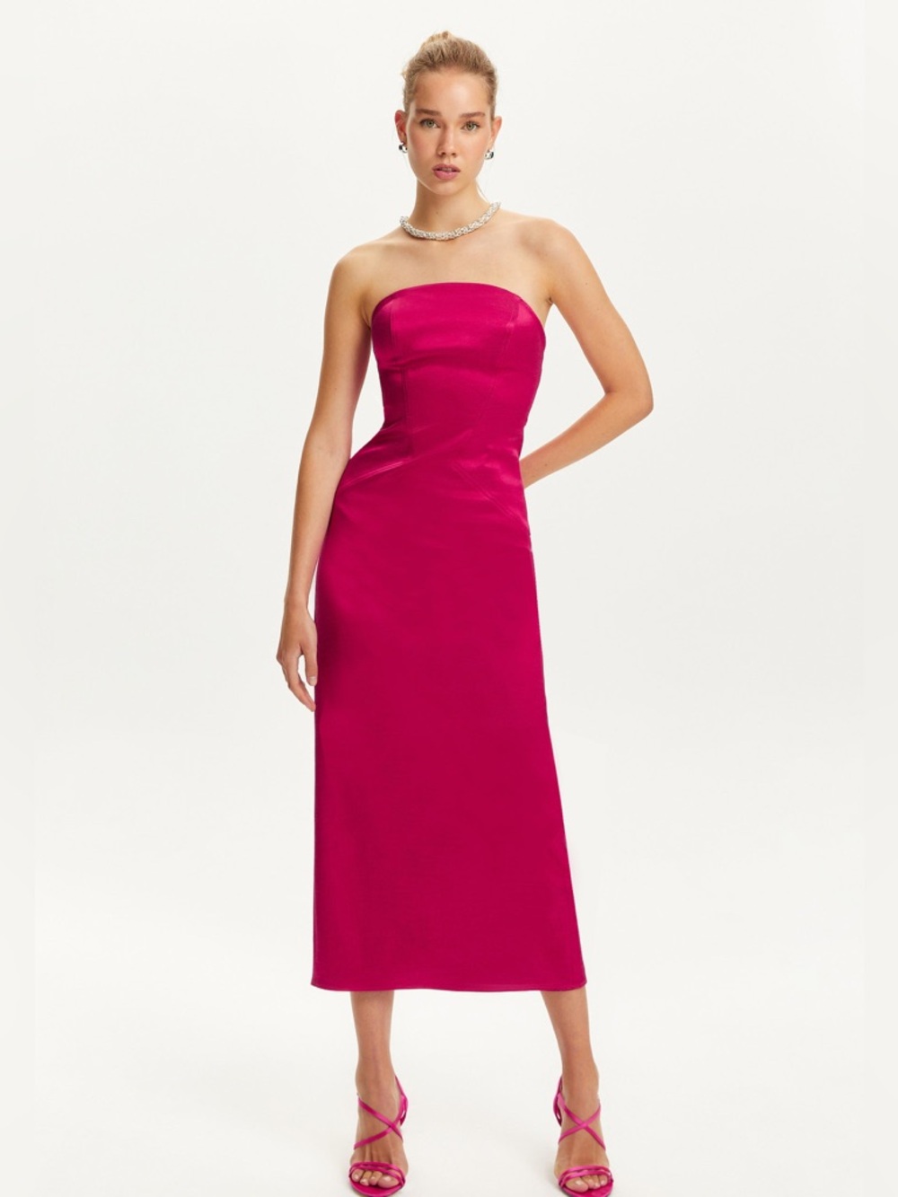 NWT Nocturne Dress Midi Strapless Gown Fuchsia Event Gala Wedding Guest Large
